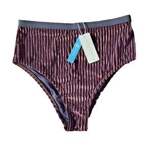 Cupshe High Waisted Swim Bottom Ribbed Velvet Brown or Bronze Size M